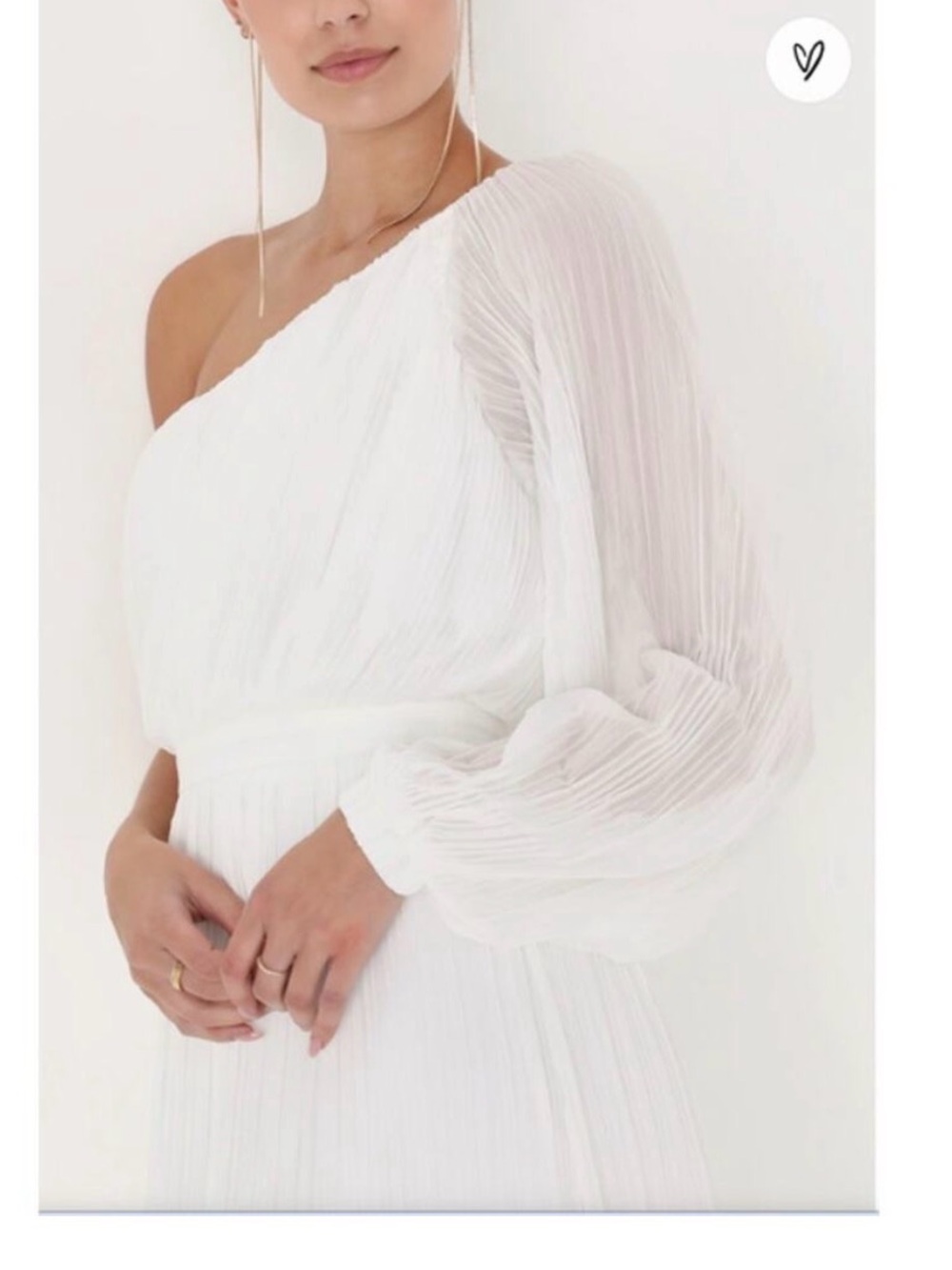 Lulu's White One-Shoulder Pleated Midi Dress - Picture 3 of 6